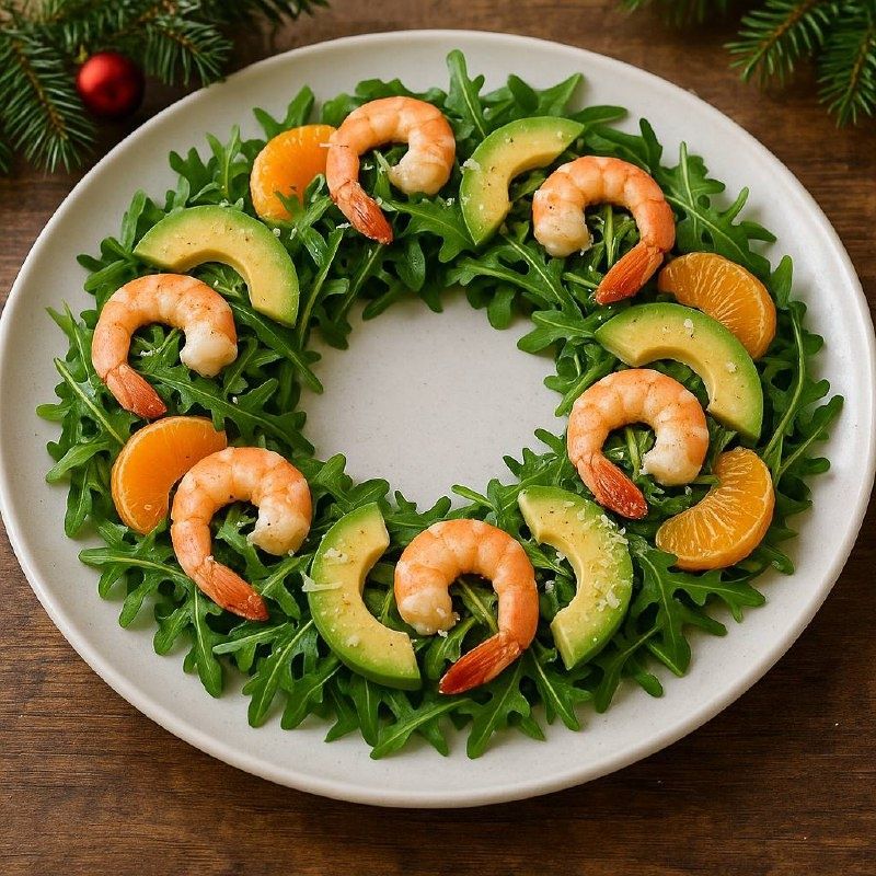 Новый год на блюде: освежающий салат с креветками, авокадо и рукколой
